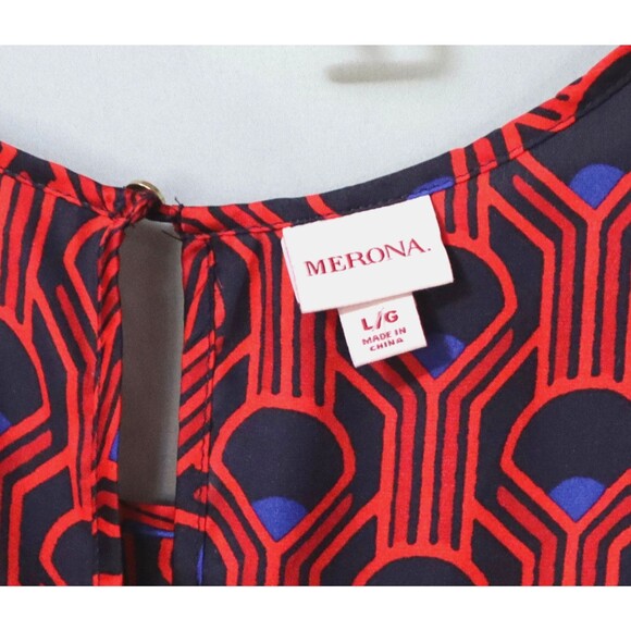 Red and Navy Art Deco Pattern Merona Satin Tunic-size Large - Picture 5 of 8